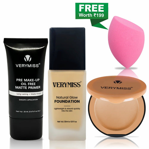 Glowing Foundation + Primer + Compact Powder & FREE Multi-Use Beauty Blender